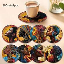 8pcs Coaster Set, Heat Resistant Pads Suitable For Home, Cafe, Afternoon Tea, Room Decor, Theme Party, Christmas And Valentine's Day Gift, 1 Set 8pcs, 200 Sets 1600pcs - Multicolor - View 6