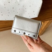 Silver Star Studded Small Trifold Wallet For Women, Large Capacity, Versatile Minimalist Wallet - Multicolor - View 4