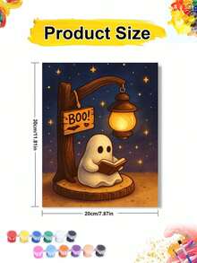 Pintura por Números DIY Fantasma Fofo Lendo Sob Lâmpada, Arte de Parede Feita à Mão para Decoração de Casa Adulta, Presente de Feriado de Halloween - Conjuntos - Visão 9