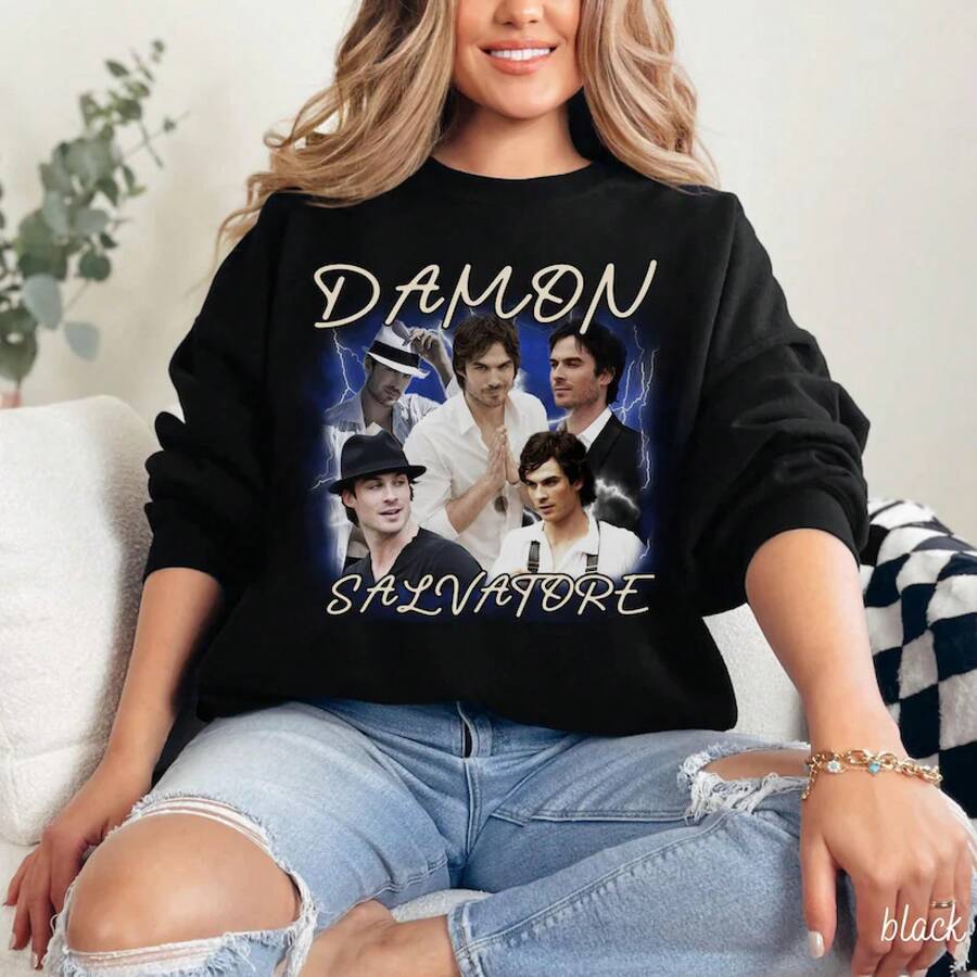 Damon Salvatore Shirt,  Merch, Team Damon Tee, Salvatore T-Shirt,  Damon,  Fan Gift. - Black - View 1