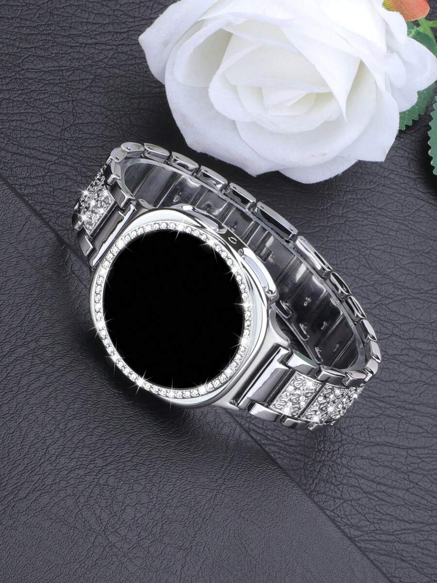 水鑽錶帶 + 錶殼套組,相容於 Galaxy Watch 8 40mm 和 44mm。優雅時尚亮面金屬水鑽錶帶,防摔防刮水鑽錶殼,適合休閒派對商務女性智慧手錶錶帶與錶殼 - 閃鑽錶帶+錶殼-銀色 - 查看 1