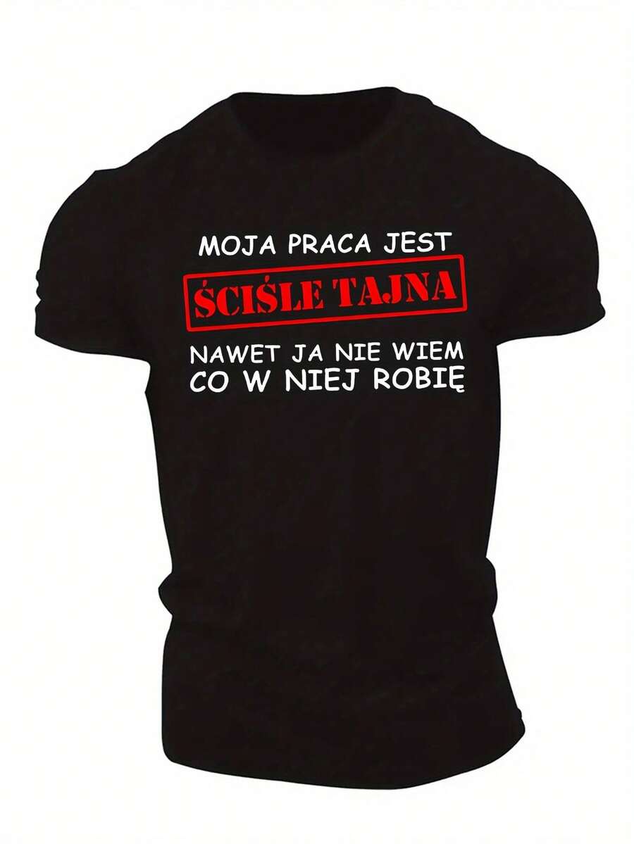 Fun Polish Languages Men's Short Sleeve T-Shirt Summer T-Shirt Top - 黑色 - 查看 1