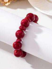 1 pieza Tobillera de cuentas de jade y ágata, estilo vintage minimalista geométrico, accesorio de pie para mujer, joyería casual versátil, regalo para vacaciones - Rojo - Ver 3