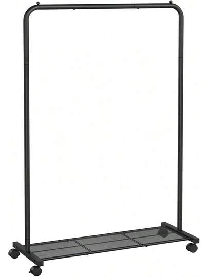 Perchero Burro con Ruedas, Perchero de Ropa, 40.5 x 91 x 158 cm, Estante de Malla Densa, 2 Frenos, Marco de Acero, Negro