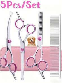 5pcs Professional Pet Grooming Scissors Set, 4CR Stainless Steel, Suitable For Dogs & Cats, Sharp & Durable, Pet Grooming Tools, Perfect Gift For Your Pets - Pink - View 9