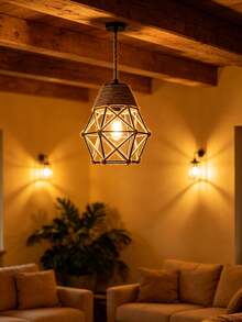 1pc Bohemian Vintage Jute Rope Woven Metal Lampshade, Round Retro Hanging Lantern Lampshade, Room Decor Lighting Accessory, Suitable For Pendant Light/Table Lamp/Ceiling Light/Outdoor Garden Decor/Home Decor Living Room/Bedroom Light, Halloween Lighting, Christmas Holiday Party Decoration - Iron Frame Hemp Rope - View 7