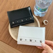 Silver Star Studded Small Trifold Wallet For Women, Large Capacity, Versatile Minimalist Wallet - Multicolor - View 7