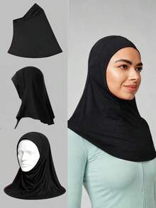 Breathable Mesh Hooded Hijab With Silicone Logo, Suitable For Running, Fitness, Daily Casual Wear - Black - View 3