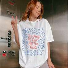 It's Okay To Feel Shirt, Mental Health Awareness Tee,  Shirt, Feelings Matter Shirt, Therapy Encouragement Shirt Summer Tops For Teens, 100% Cotton - 白色004 - 查看 2