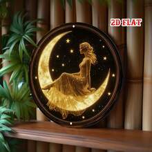 2D平面 1件裝月亮與星星圓形掛牌 天空之美金屬牌 優雅鄉村風金屬牆飾 夢幻金屬牆面裝飾 適用於居家、車庫、餐廳、咖啡廳牆面裝飾掛牌 7.87X7.87英吋圓形掛牌 - A - 查看 5