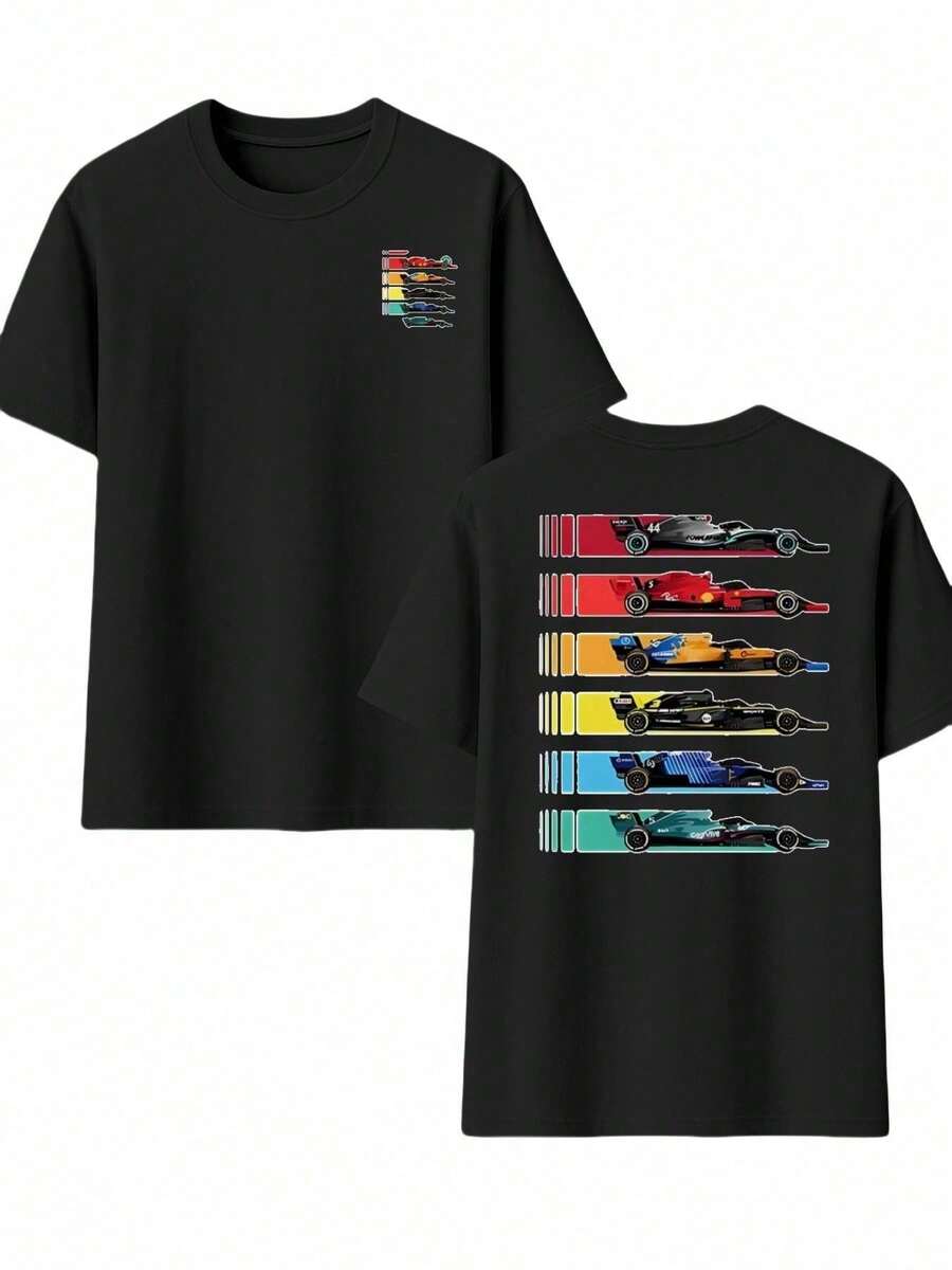 1 Pieza, Camisa Holgada, 100% Algodón, Camisa Casual Estampada, Camisa Gráfica para Hombre, Casual, Cuello Redondo, Algodón de 220 G, Estampado Doble Cara (1 Pieza), Para El - Negro - Ver 1