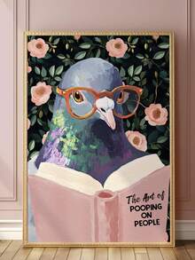 1pc Framed/Unframed Quirky Elephant Reading Book Wall Art Print Embrace The Obvious Fun Animal Posters Lover Gift, Humorous Wall Decor, Humorous Pigeon Reading 'The Art Of Pooping On People' Pink Literary Wall Art Print Funny Bathroom Decor - Animal - View 2