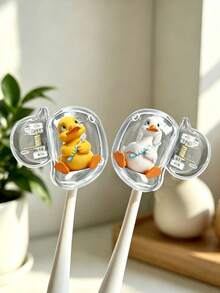 Cute Duck-Shaped Toothbrush Holder, Yellow Duck And White Duck Pattern, Travel Toothbrush Storage Box, Portable Toothbrush Head Protector Clip, Toothbrush Storage Clip, Toothbrush Protective Cover, Protect Toothbrush Head, Portable And Easy To Carry, Dust-Proof Toothbrush Head Cover, Perfect Gift For Couples, Friends, Family, Teachers, Travel Enthusiasts, Home, Dorm, Back To School Season, Vacation Gift, Back To School Gift, Teacher Gift, Best Choice For Travel Enthusiasts, Home Essential - Multicolor - View 1