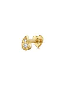 1 pieza Pendientes de botón de plata de ley 925 con forma de gota de agua para mujer, pequeños pendientes de circonita cúbica con espalda plana para cartílago, adecuados para hélix, concha, cartílago, perforación de nariz, joyería exquisita para uso diario, boda y fiesta - Dorado - Ver 6