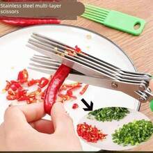 3/5 Blade Stainless Steel Kitchen Scissors, Multi-Color Herb & Vegetable Chopper, Sharp & Rust-Resistant, Ergonomic Handle, Convenient For Slicing & Chopping Scallions, Salad, Chili, Cilantro, Spices & Food Prep, Includes Brush, Essential Cooking Tool For Home & Restaurant - Multicolor - View 5