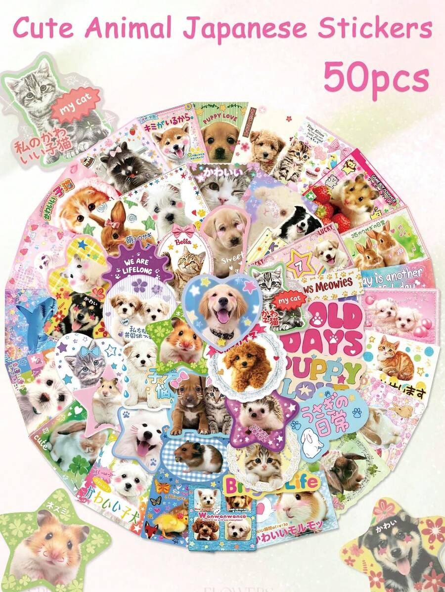 50Pcs Cute Animal Japanese Stickers Kawaii Japanese Cartoon Animal Stickers For Phones Laptops Luggage Skateboards Water Bottles DIY Crafts Stickers - Multicolor - View 1