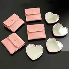 Juego de 1/2/20 piezas Espejo de maquillaje con forma de corazón y bolsa de maquillaje en rosa, blanco, negro y verde, Espejo de maquillaje portátil de vidrio rosa con bolsa de maquillaje exquisita, Espejo de bolsillo compacto adecuado para viajes, regalos del Día de San Valentín, Navidad, decoración del hogar y regalos festivos, recuerdos de temporada de graduación, bodas, reuniones familiares - A - Ver 10
