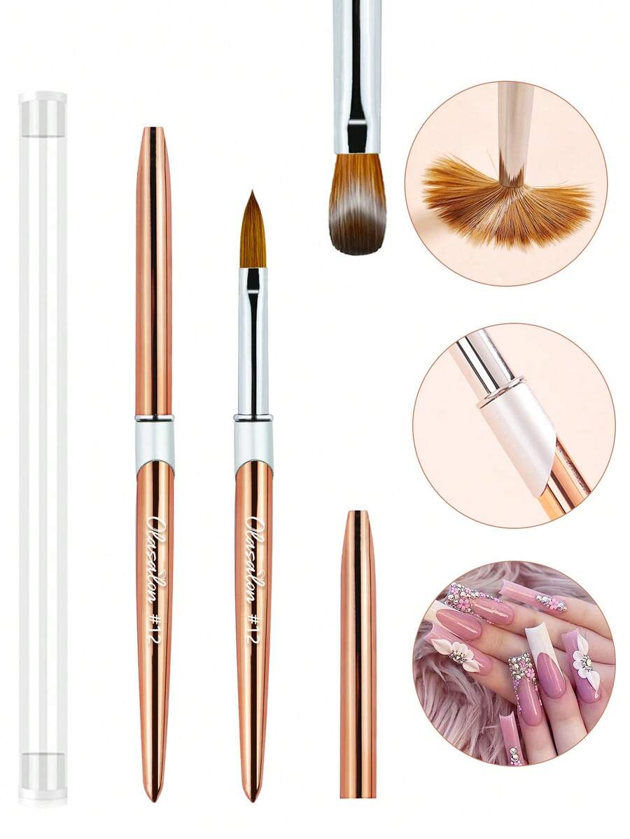 Olasalon Acrylic Nail Brush, Suitable For DIY Home Nail Salon Nail Tools, Gold Aluminum Alloy Handle
