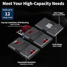 Men's Slim RFID Blocking Smart Pop Up Wallet, Minimalist Credit Card Holder, Novelty Money Clip, With Durable Expandable Backplate, Pocket Purse - Multicolor - View 8