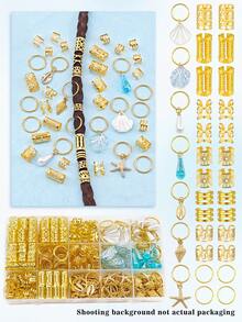 157pcs Ocean Style Hair Rings With Shell Starfish-Summer Vacation Adjustable For Girl's Braids - Gold - View 3