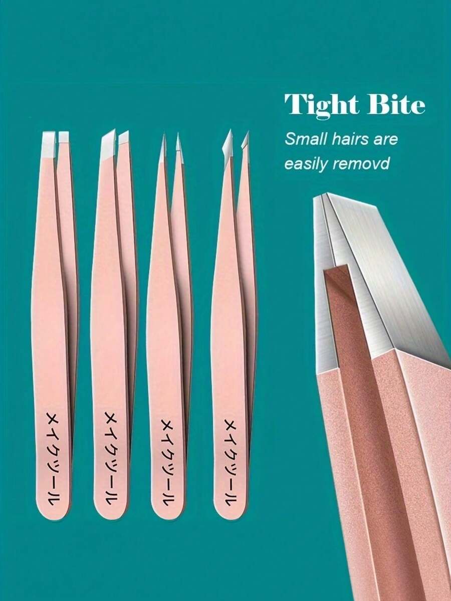 4pcs Stainless Steel Tweezers For Eyebrow Removal, Splinters, Blackheads, Slanted Pointed Tip - Multicolor - View 1