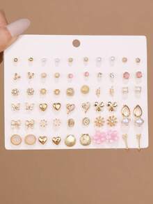 30 Pairs/Set Fashion Sweet Metal Heart Bow Flower Multi- Earrings Set For Women Daily Date Accessories - Multicolor - View 7