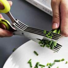 3/5 Blade Stainless Steel Kitchen Scissors, Multi-Color Herb & Vegetable Chopper, Sharp & Rust-Resistant, Ergonomic Handle, Convenient For Slicing & Chopping Scallions, Salad, Chili, Cilantro, Spices & Food Prep, Includes Brush, Essential Cooking Tool For Home & Restaurant - Multicolor - View 4