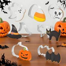 Halloween Cookie Cutter Set, 3/5/7pcs Stainless Steel Skull, Bat, Candy Corn, Pumpkin, Ghost Cookie Cutting Shapes. Suitable For Holiday Party Decoration, Perfect For Cutting Soft Candy, Cheese, Soft Fruit, Pancakes, Soap And Handmade Clay. Reusable. - View 4