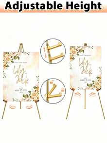 1pc/Foldable Display Easel, Portable Tripod Display Easel, Gold Adjustable Metal Easel, Suitable For Wedding Signs, Posters, Paintings, Ceremony Advertising Display, Back To School Birthday Banner Decoration - Gold - View 5