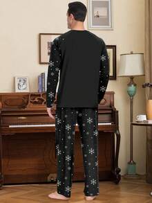 Customized Men's Sleepwear Set, Customizable With Any Unique Pattern As A Holiday Gift, Suitable For Couples, Friends, Holiday Parties, Christmas - Black - View 2