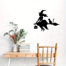 1pc Vintage Halloween Witch Broom Metal Wall Decor With Colorful Lights And Pumpkin Accents, Scary Autumn Decoration, Reusable Outdoor Fall Decor - A - View 9