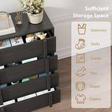 Modern Vertical Handle Bedside Table – 3/4/5 Drawers Wooden Bedside Cabinet – Space-Saving Storage for Bedroom, Living Room, Entryway – Natural Oak - schwarz, 4 Schubladen - Übersicht 3