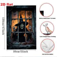1pc Halloween Background Cloth With Scary Witch Design, High-Definition Printing On Polyester Fabric, Suitable For Halloween Parties And Birthday Props And Supplies - A - View 2