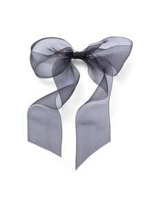 1/2pcs Solid Color Mesh Oversized Bow Hair Clip, Fashionable Elegant Flowing Hair Accessory, Suitable For Any Occasion - Black - View 6