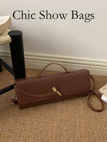 Tas Clutch Wanita Anyaman untuk Acara Malam, Tas Tangan Persegi Panjang dengan Pegangan Atas dan Tali Selempang yang Dapat Dilepas, Tas Bahu Minimalis Bergaya Vintage, Cocok untuk Pesta dan Perjalanan Sehari-hari - Coklat - View 9