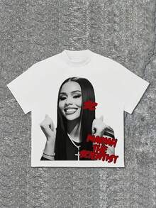 Camiseta Gráfica con Retrato para Hombre, Cómoda y Casual de Manga Corta, Adecuada para Todas las Temporadas, Camiseta Estampada de Algodón de 220 Gramos de Peso Pesado - Blanco - Ver 1