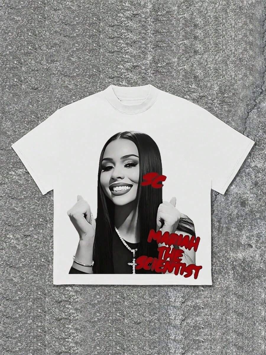 Camiseta Gráfica con Retrato para Hombre, Cómoda y Casual de Manga Corta, Adecuada para Todas las Temporadas, Camiseta Estampada de Algodón de 220 Gramos de Peso Pesado - Blanco - Ver 1