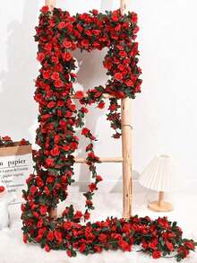 New Noble Large Rose Vine, Elegant Rose Vine, Home Decor, Suitable For Indoor, Outdoor Decoration, Wedding Decoration, Valentine's Day DIY Decoration, Mother's Day Garden Tea Party Decoration, Durable Floral Decoration Holiday Decoration, And Various Holiday Decorations, Perfect For Garden, Yard, New Year Decoration, Desktop Wall Artificial Rose Vine Hanging - Red - View 13