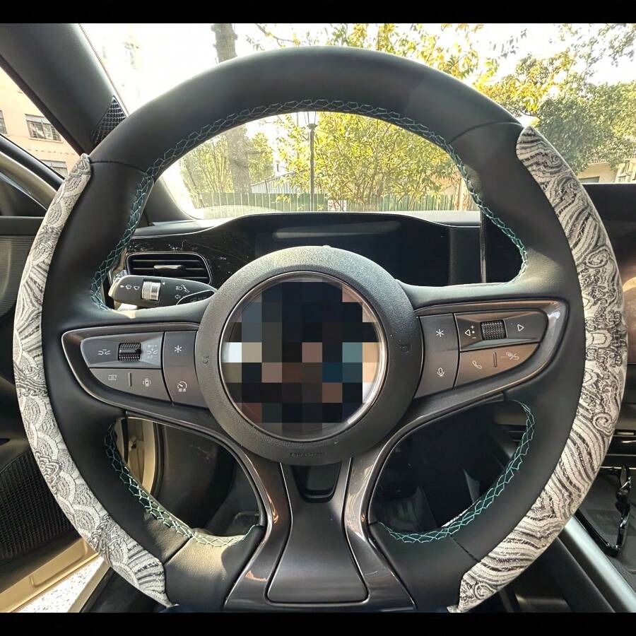 2pcs Personalized Anti-Slip Steering Wheel Cover - Faux Embroidery Wave Pattern + Easy Installation + No Inner Ring, For Car/MPV/SUV/RV/Pickup/Van/D-Shape/O-Shape/Round Steering Wheel