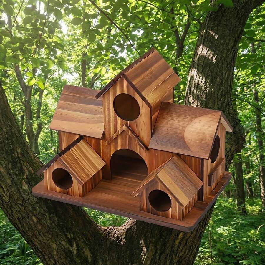 Bird House&Bird Feeder.Bird House For Outside,Hummingbird House With 6 Hole,Bluebird Finch Cardinals Hanging Small Birdhouse,Nesting Box Birdhouse For Backyard/Patio Decor. - D - View 1
