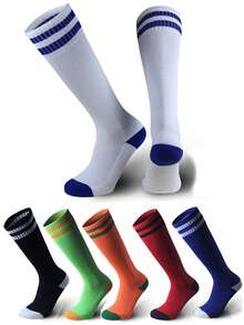 1 Pair Children's Striped Football Socks, Long Tube Thick Towel Bottom Professional Sports Socks, Suitable For Football, Running, First Day Of School - Multicolor - View 2