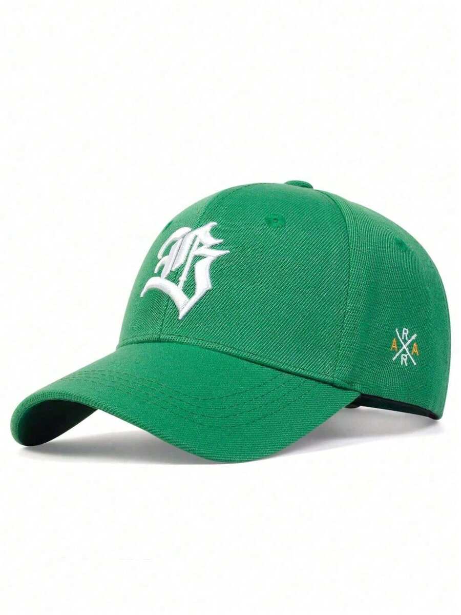 1pc Men's Gothic Letter Embroidered Baseball Cap, Adjustable Outdoor Sun Protection Casual Hat, Suitable For Spring/Autumn Travel, Beach, Party - Green - View 1