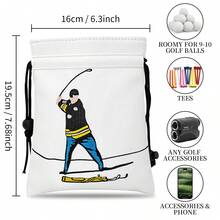 1Pc Big Swing Golfer Embroidery Drawstring Golf Pouch, Fun Cartoon Golf Player Pattern Portable Storage Bag With Hook For Golf Accessories - Multicolor - View 3