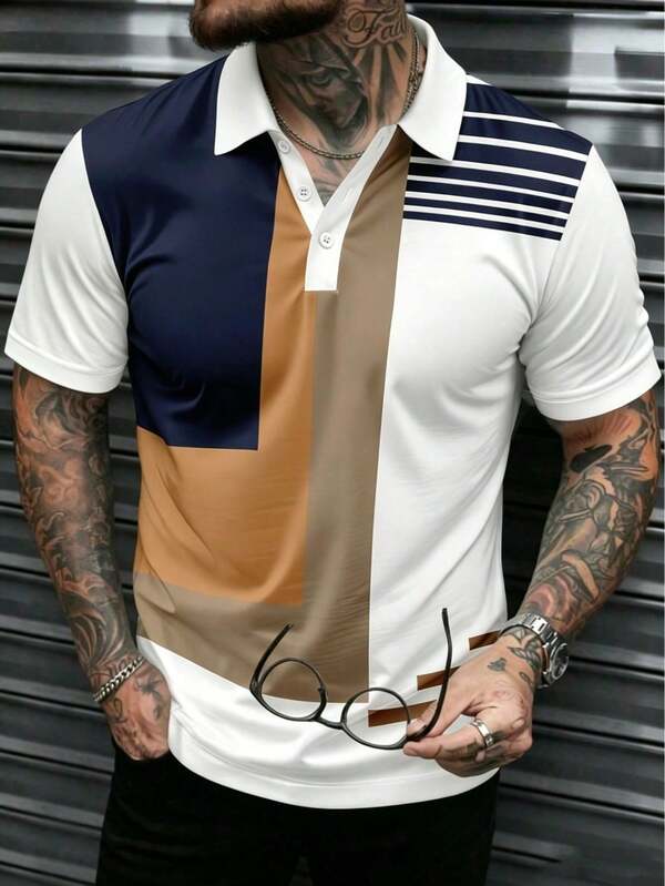 Men's Designer Striped Print Short Sleeve Polo Shirt