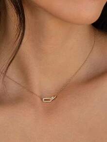 Double Ring Geometric Collarbone Necklace With Zirconia Micro-Inlay, Niche Design, Light Luxury Minimalist Interlocking Necklace - Necklace - View 3