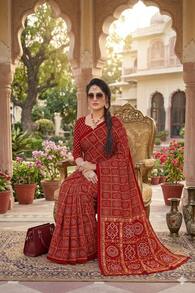 Estationeryhouse Bandhani Square Print Saree With Unstitched Blouse Piece - Maroon - View 3