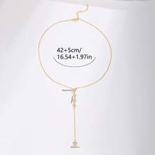 1pc Women's Necklace, Exquisite Copper Inlaid Zirconia Heart-Shaped Tassel Y-Shaped Long Necklace, Suitable For Daily Deep V-Neck Dress, Party Accessories, Gift - Yellow Gold - View 5