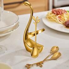 1 Set Constellation Swan Shaped Spoons, 6Pcs Stainless Steel Fruit Dessert Coffee Spoons With Swan Storage Base, Multi-Scene Tableware For Kitchen, Hotel & Cafe, Perfect Christmas And Holiday Gifts - A - View 9