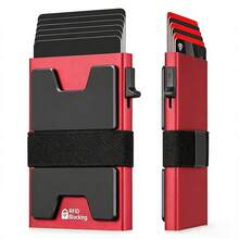 Men's Slim RFID Blocking Smart Pop Up Wallet, Minimalist Credit Card Holder, Novelty Money Clip, With Durable Expandable Backplate, Pocket Purse - Multicolor - View 16