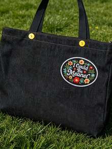 1件花卉刺繡貼布，附「I Could Be Meaner」語錄與花朵設計，可縫製或燙貼，適用於夾克、長褲、背包、帽子和托特包 DIY 裝飾，酷萌風格 DIY 貼布，適合 Mean Style 愛好者 - A - 查看 5